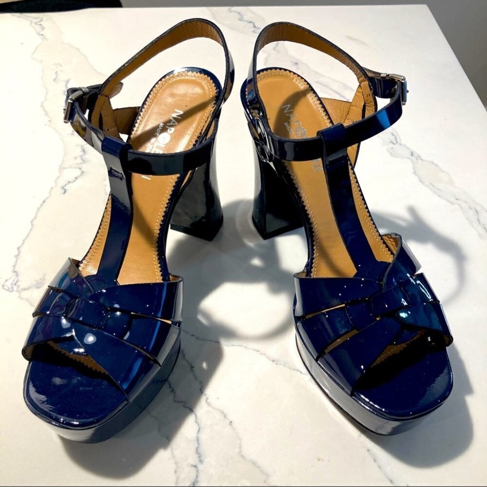 NAPOLEONI Sz 39 Leather Chunky Heel Platform Sandals Made  in Italy NWOT